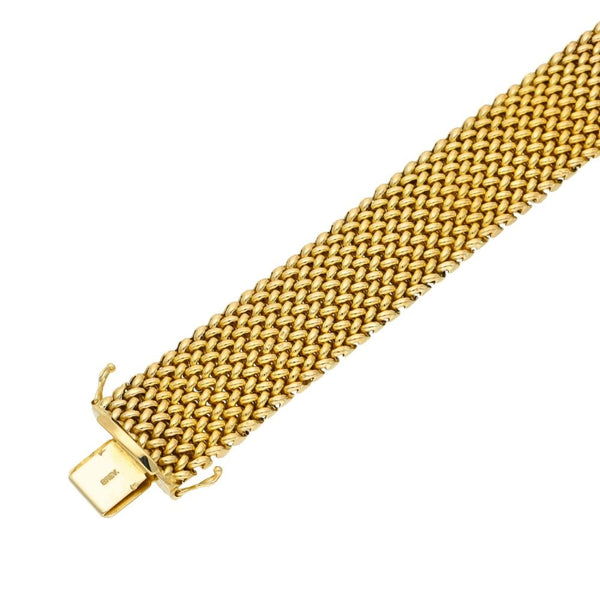 9ct Yellow Gold Ladies Wide Weave Bracelet - 7.5"