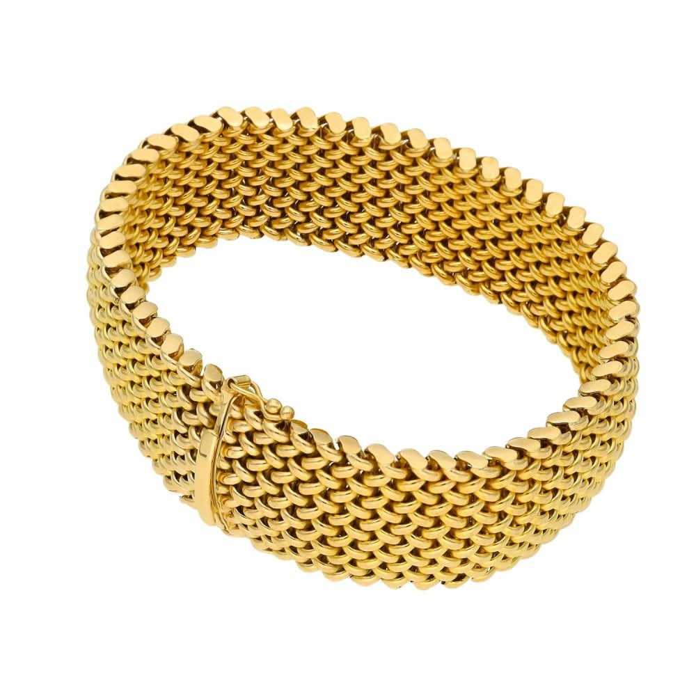 9ct Yellow Gold Ladies Wide Weave Bracelet - 7.5"