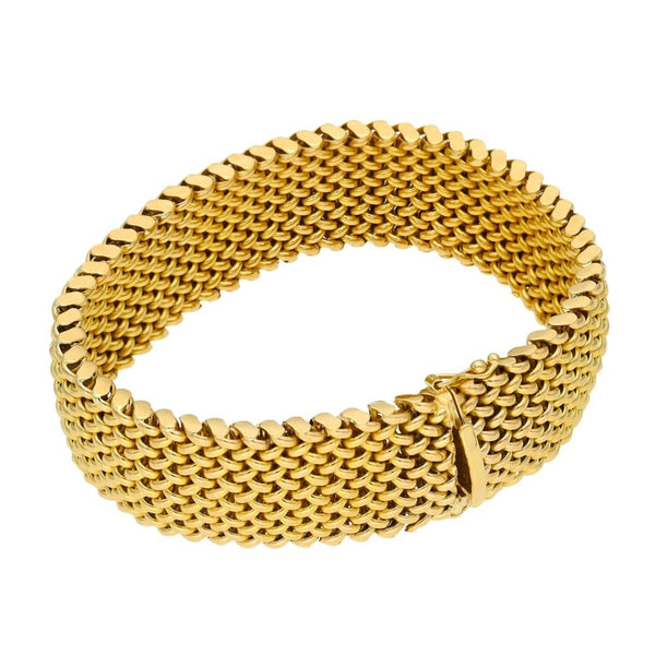 9ct Yellow Gold Ladies Wide Weave Bracelet - 7.5"