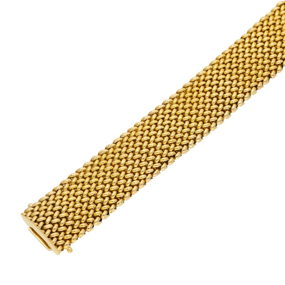 9ct Yellow Gold Ladies Wide Weave Bracelet - 7.5"
