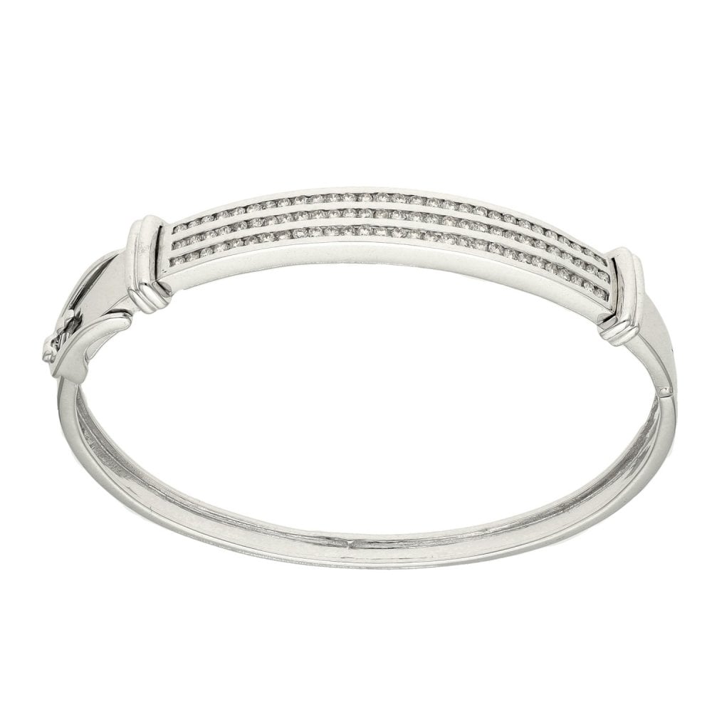 9ct White Gold Diamond Set Bangle - 19.1g -1.50ct