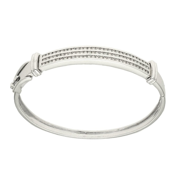 9ct White Gold Diamond Set Bangle - 19.1g -1.50ct