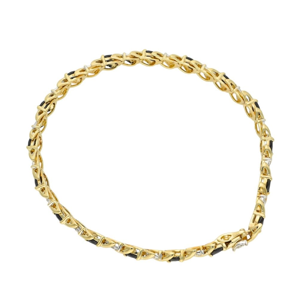 9ct Yellow Gold Sapphire & Diamond Set Bracelet - 7"