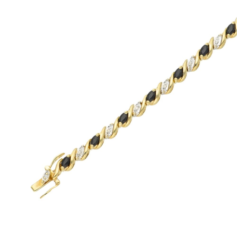9ct Yellow Gold Sapphire & Diamond Set Bracelet - 7"