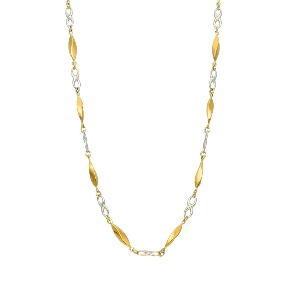 9ct Multi-Tone Gold Figure Of Eight & Bead Fancy Necklace - 17"