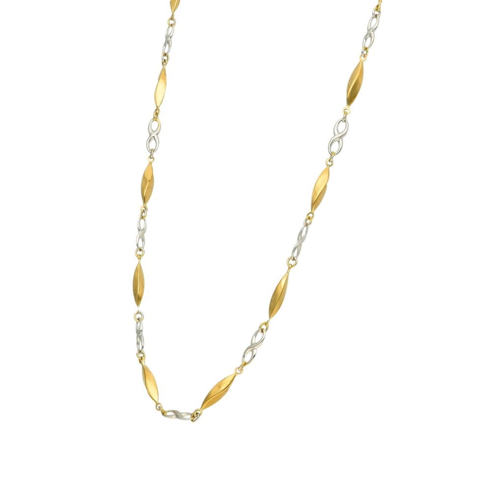 9ct Multi-Tone Gold Figure Of Eight & Bead Fancy Necklace - 17"