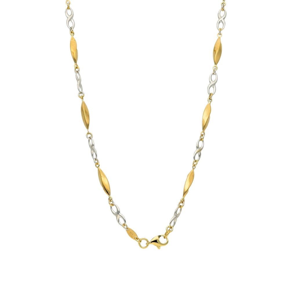 9ct Multi-Tone Gold Figure Of Eight & Bead Fancy Necklace - 17"