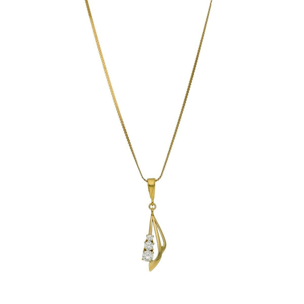9ct Yellow Gold Cubic Zirconia Pendant & Necklace - 18" - 3.5g