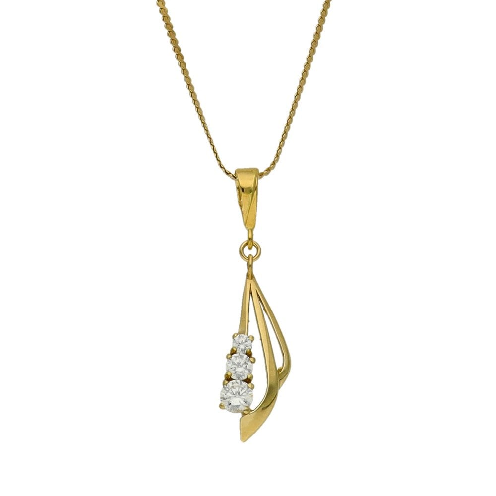 9ct Yellow Gold Cubic Zirconia Pendant & Necklace - 18" - 3.5g
