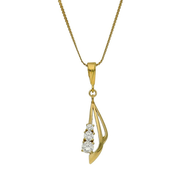 9ct Yellow Gold Cubic Zirconia Pendant & Necklace - 18" - 3.5g