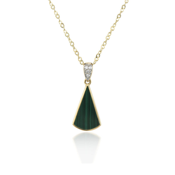 9ct Yellow Gold Malachite Fan & Diamond Pendant & Necklace