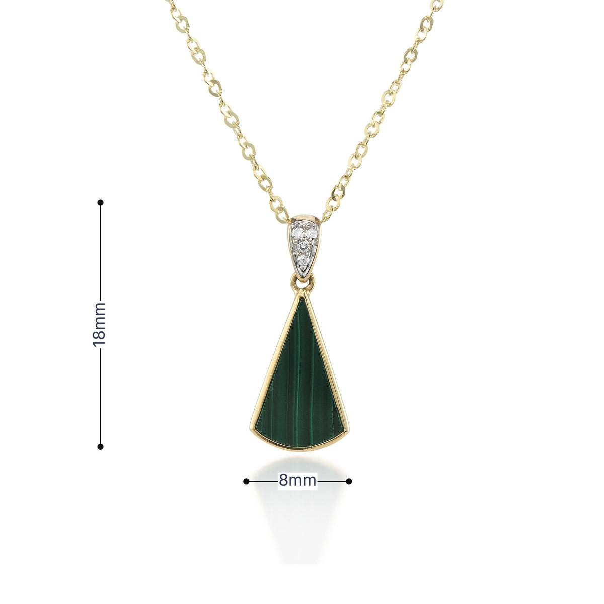 9ct Yellow Gold Malachite Fan & Diamond Pendant & Necklace