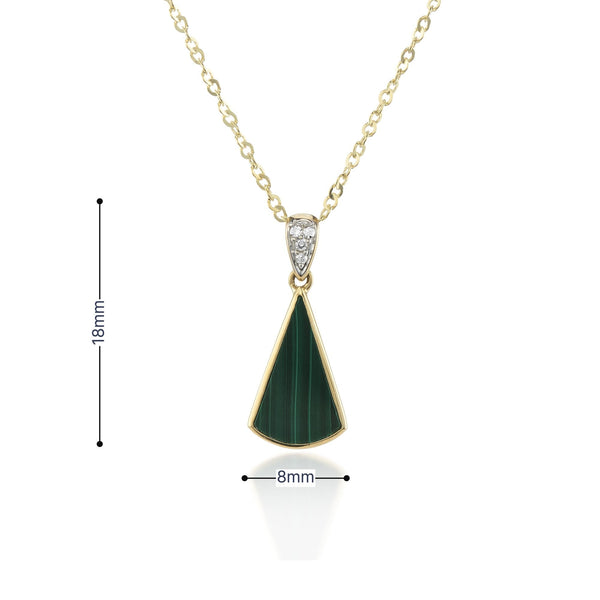 9ct Yellow Gold Malachite Fan & Diamond Pendant & Necklace