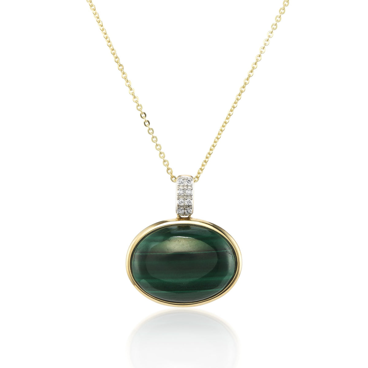 9ct Yellow Gold Oval Malachite and Diamond Necklace - 16/18"