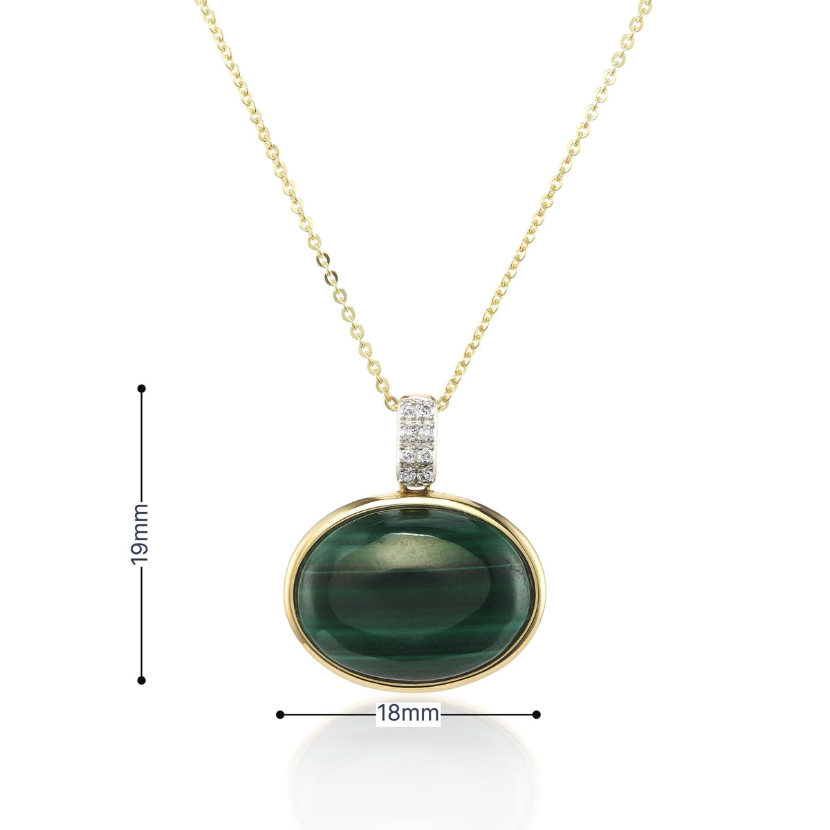 9ct Yellow Gold Oval Malachite and Diamond Necklace - 16/18"