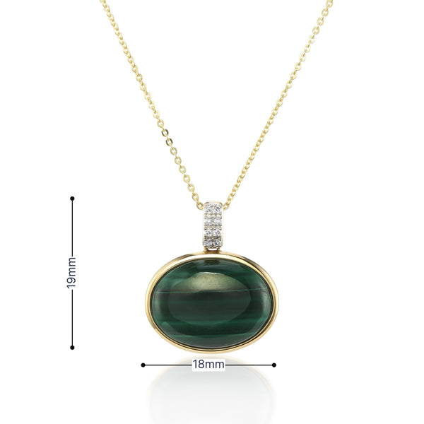 9ct Yellow Gold Oval Malachite and Diamond Necklace - 16/18"
