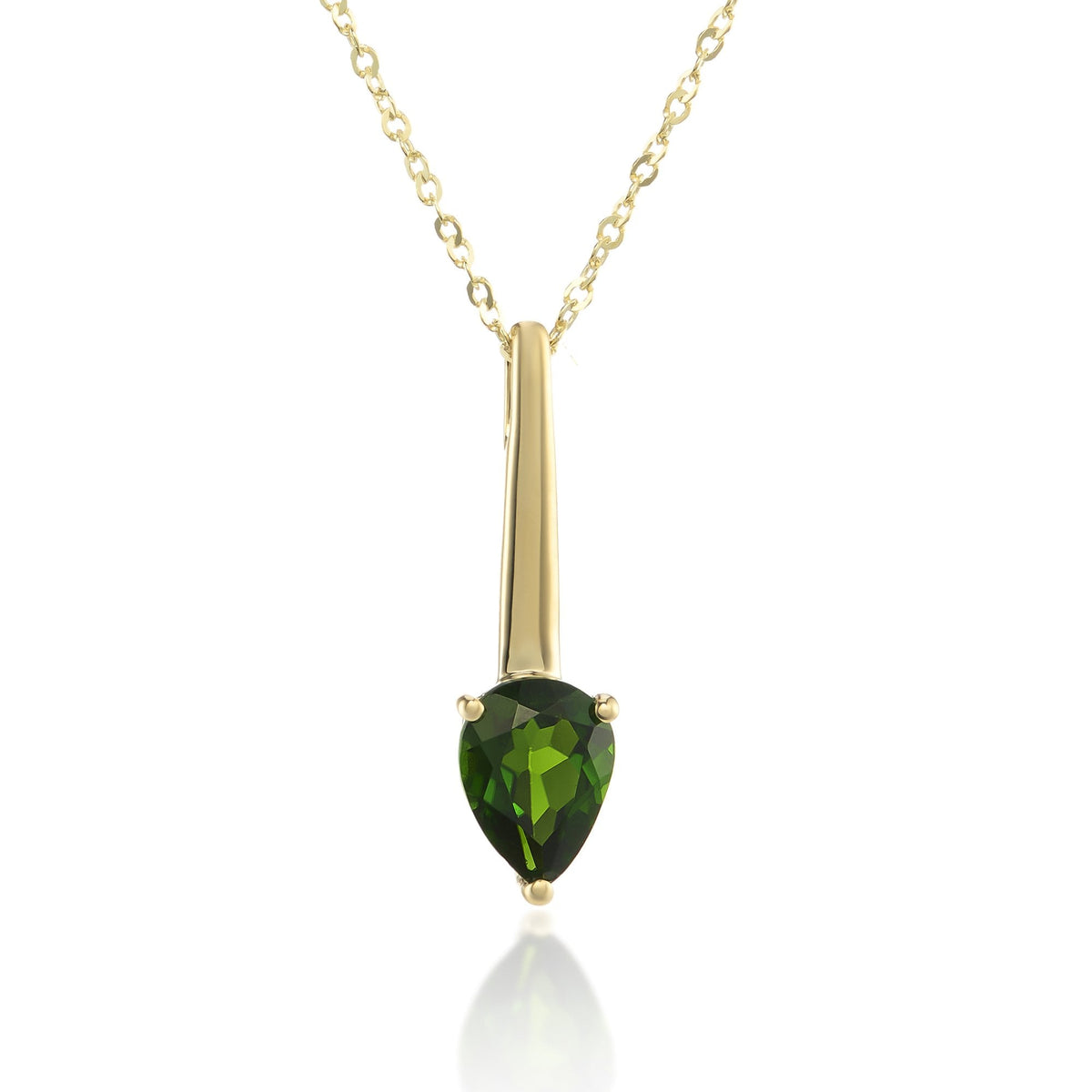9ct Yellow Gold Green Chrome Diopside Pendant & Necklace  16/18"