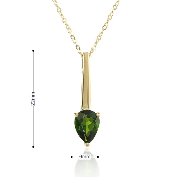 9ct Yellow Gold Green Chrome Diopside Pendant & Necklace  16/18"