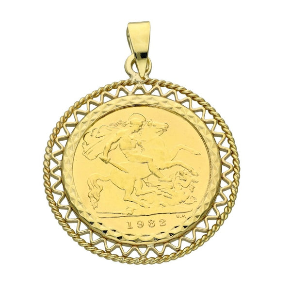 9ct Yellow Gold Mounted Half Sovereign 1982 Pendant - 5.7g