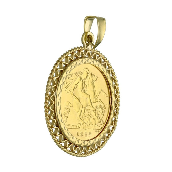 9ct Yellow Gold Mounted Half Sovereign 1982 Pendant - 5.7g