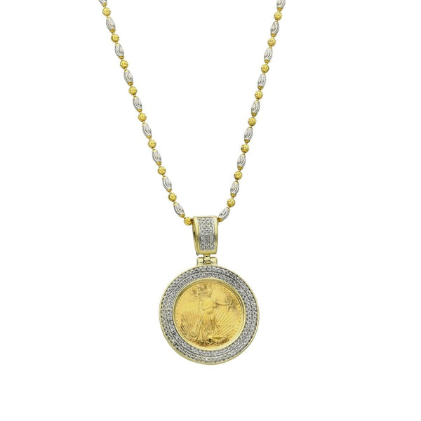 14ct Yellow Gold Diamond Dollar Coin Pendant & Chain - 0.75ct
