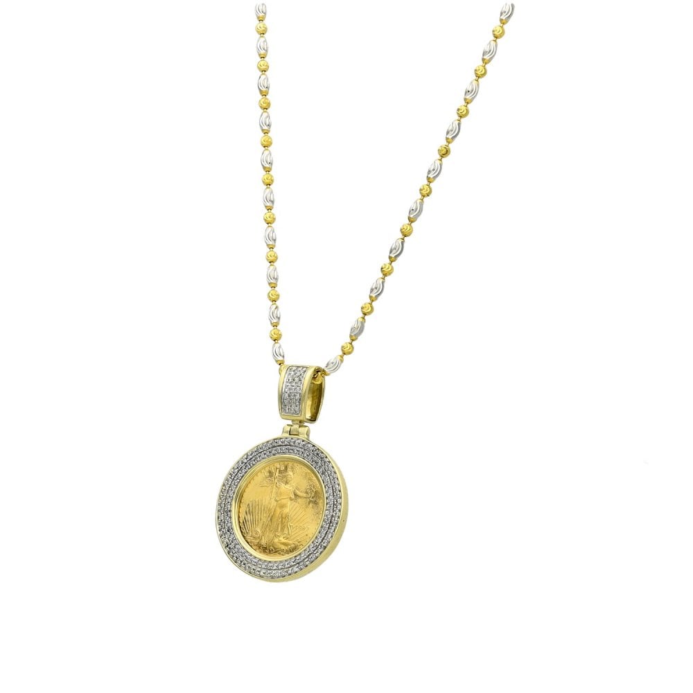 14ct Yellow Gold Diamond Dollar Coin Pendant & Chain - 0.75ct