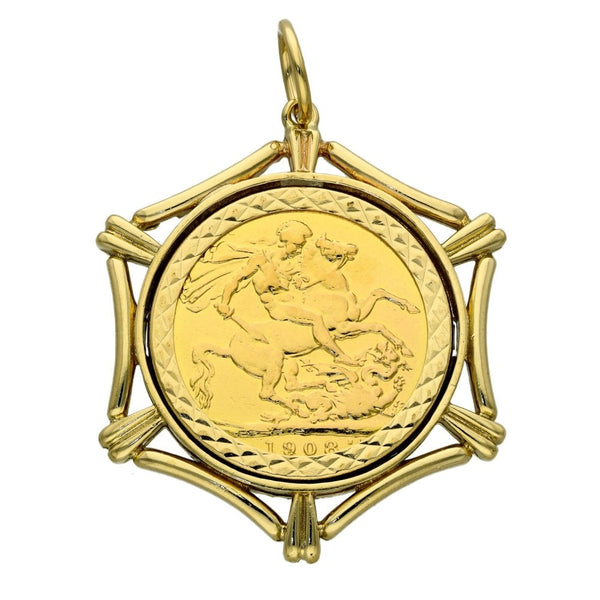 1908 Yellow Gold Full Sovereign Coin Pendant - 30x35mm - 13.2g