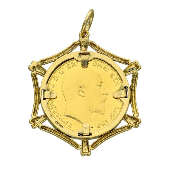 1908 Yellow Gold Full Sovereign Coin Pendant - 30x35mm - 13.2g