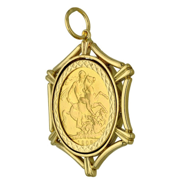 1908 Yellow Gold Full Sovereign Coin Pendant - 30x35mm - 13.2g