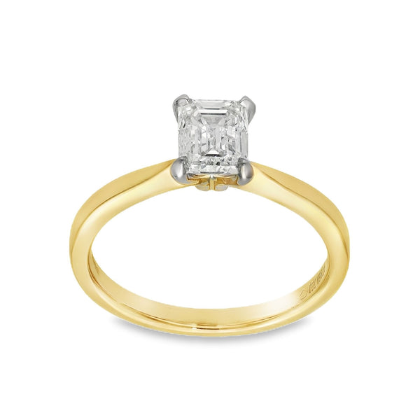 18ct Yellow Gold Certified Emerald Cut Diamond Engagement Ring