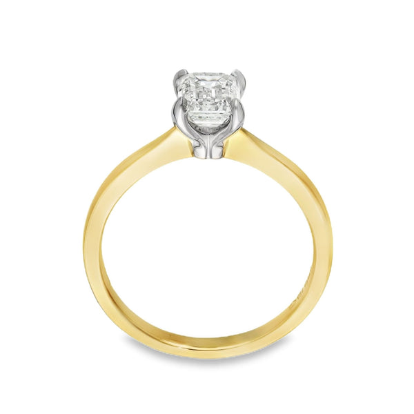 18ct Yellow Gold Certified Emerald Cut Diamond Engagement Ring