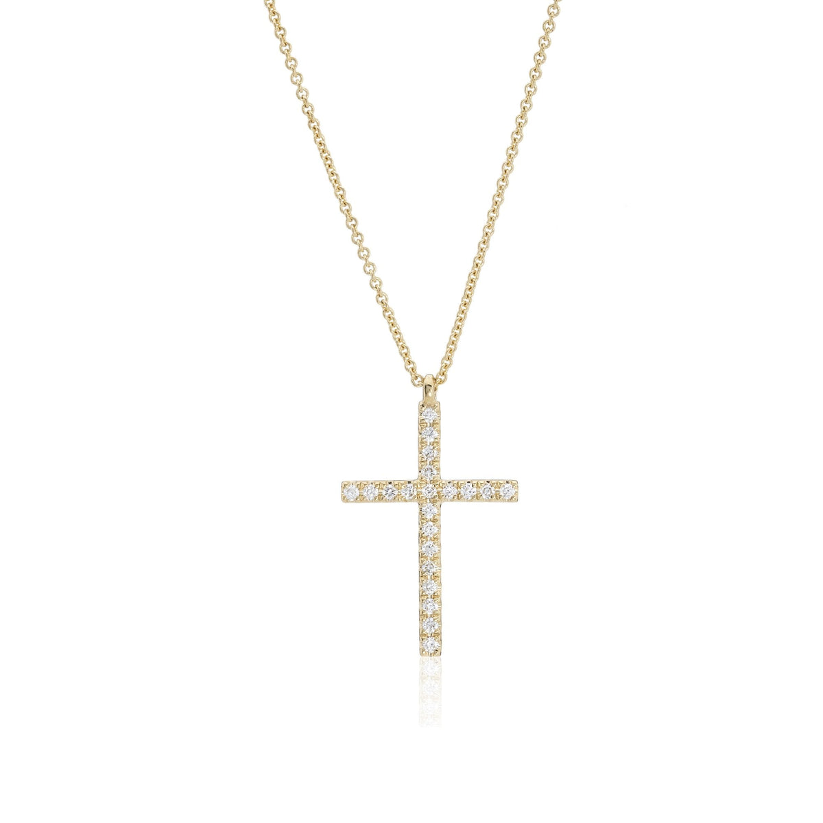 9ct Yellow Gold Diamond Cross Necklace - 16/18" - 1.8g