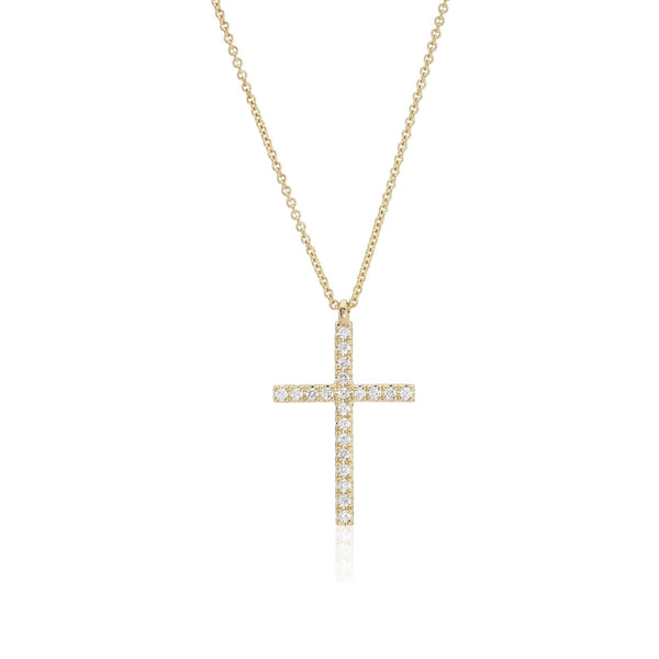 9ct Yellow Gold Diamond Cross Necklace - 16/18" - 1.8g