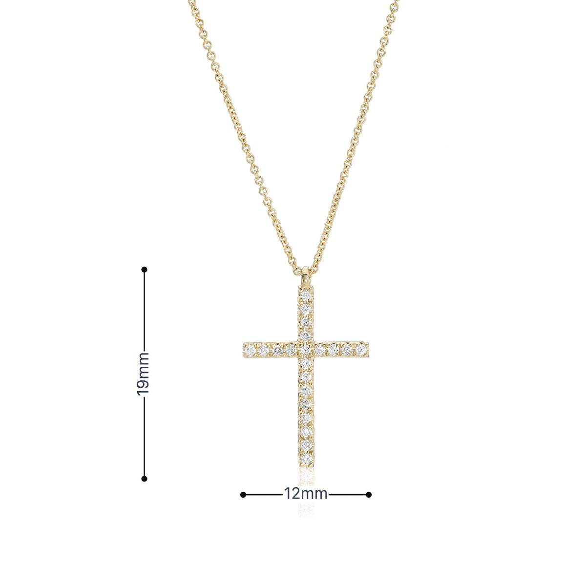 9ct Yellow Gold Diamond Cross Necklace - 16/18" - 1.8g
