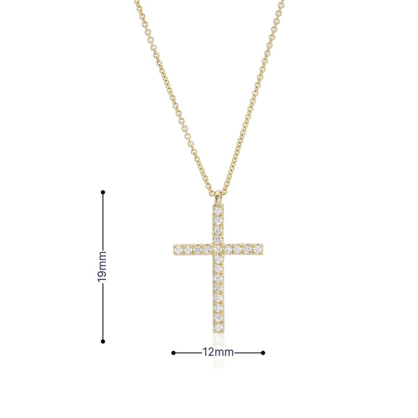 9ct Yellow Gold Diamond Cross Necklace - 16/18" - 1.8g