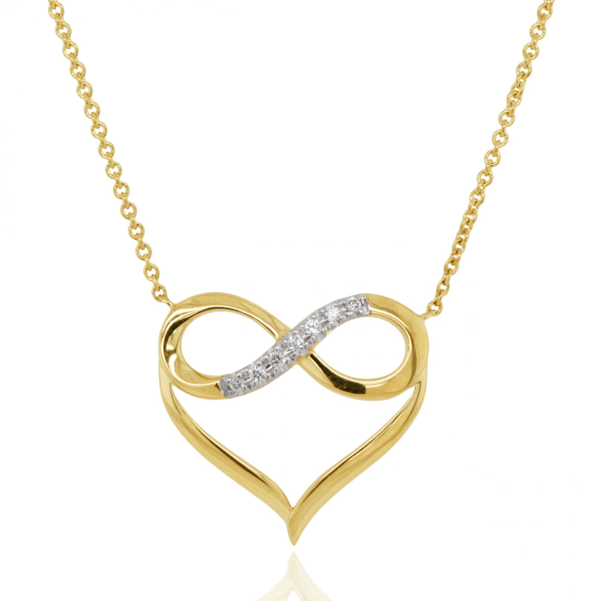 9ct Yellow Gold Diamond Infinity Heart Necklace - 16/18" - 1.9g