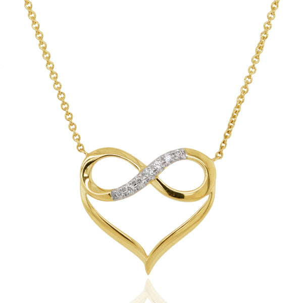9ct Yellow Gold Diamond Infinity Heart Necklace - 16/18" - 1.9g