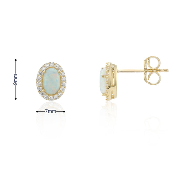 9ct Yellow Gold Opal & Cubic Zirconia Cluster Stud Earrings