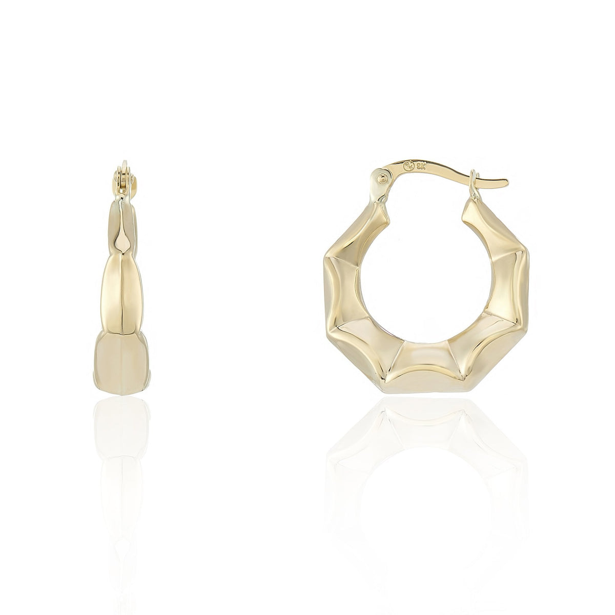 9ct Yellow Gold Hexagon Creole Earrings