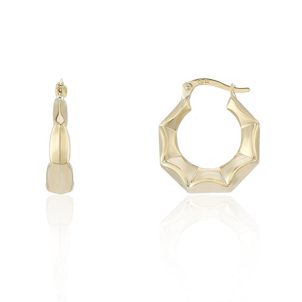 9ct Yellow Gold Hexagon Creole Earrings