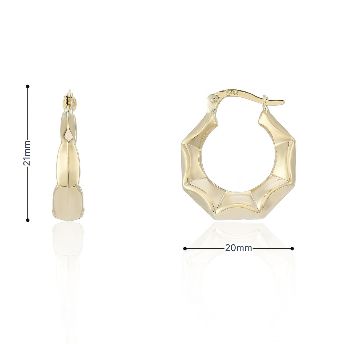 9ct Yellow Gold Hexagon Creole Earrings