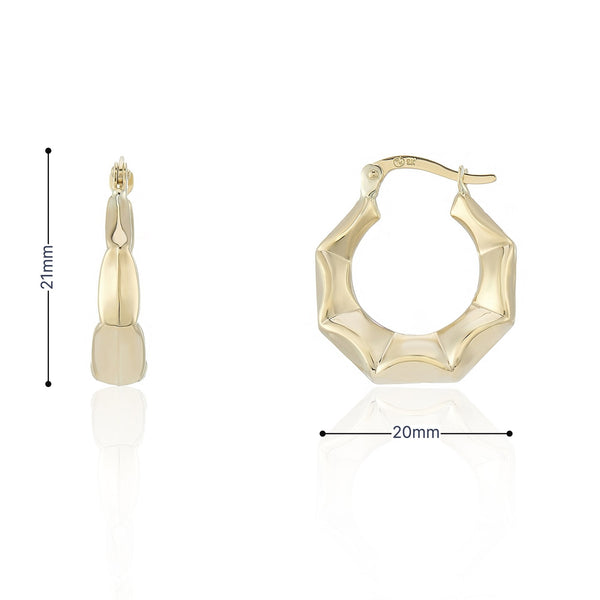 9ct Yellow Gold Hexagon Creole Earrings