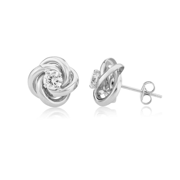 9ct White Gold CZ Knot Stud Earring - 1.2g
