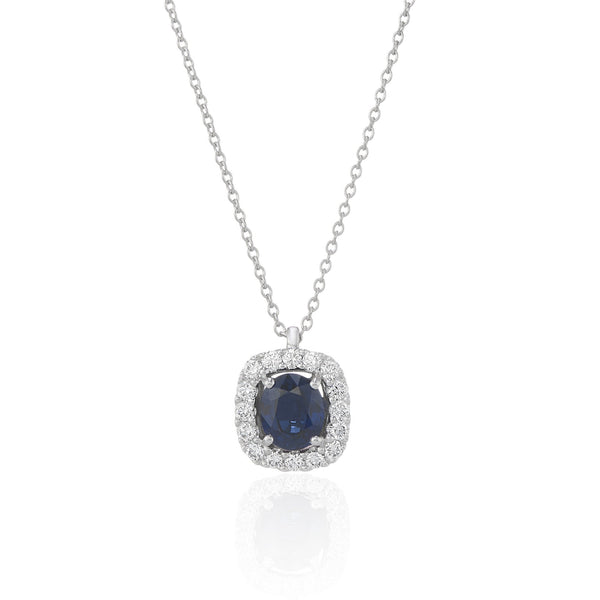 18ct White Gold Diamond & Sapphire Pendant & Necklace - 0.23ct