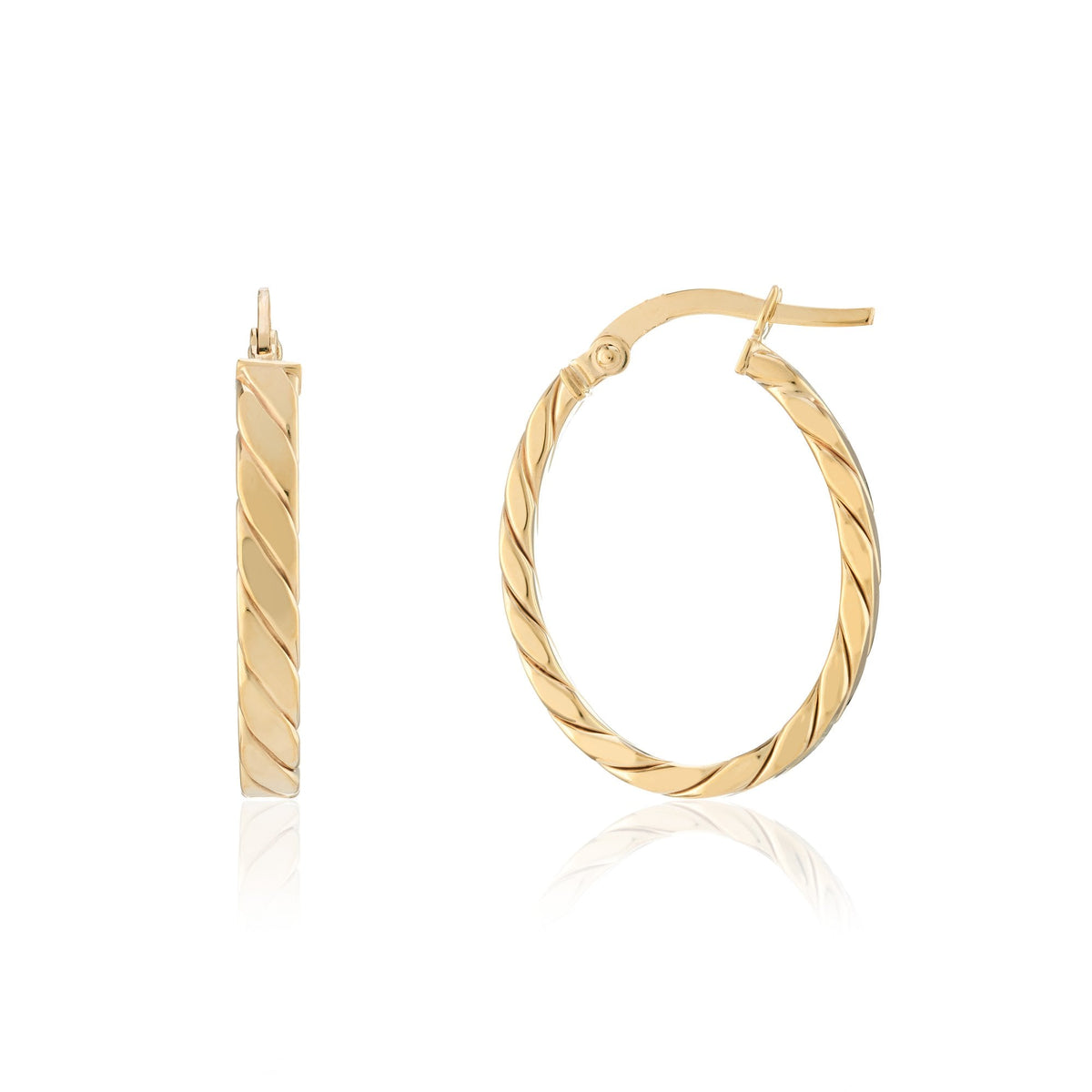 9ct Yellow Gold Twist Oval Hoop Earrings
