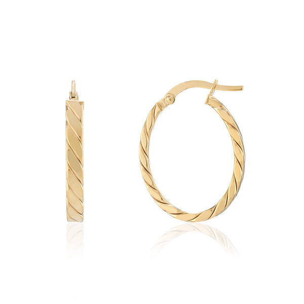 9ct Yellow Gold Twist Oval Hoop Earrings