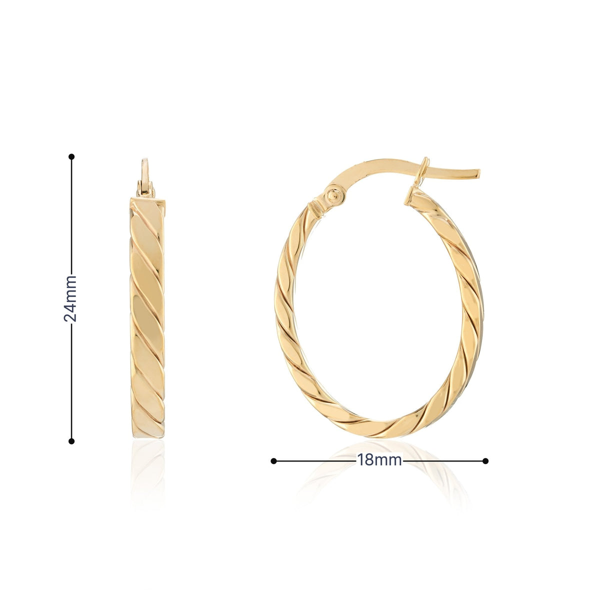 9ct Yellow Gold Twist Oval Hoop Earrings