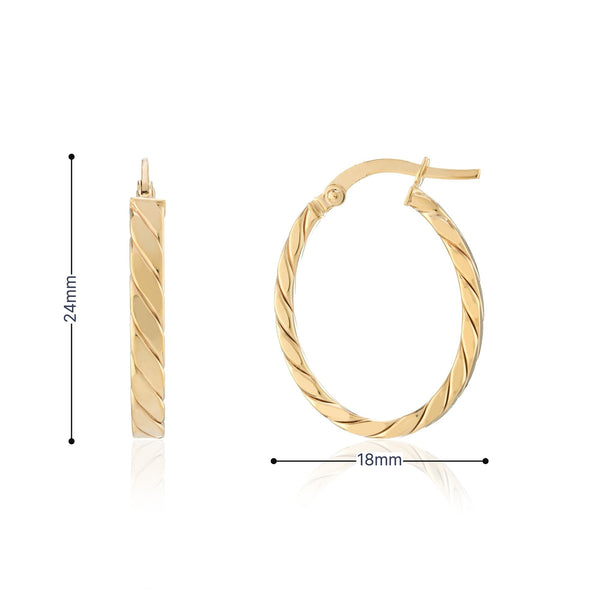 9ct Yellow Gold Twist Oval Hoop Earrings