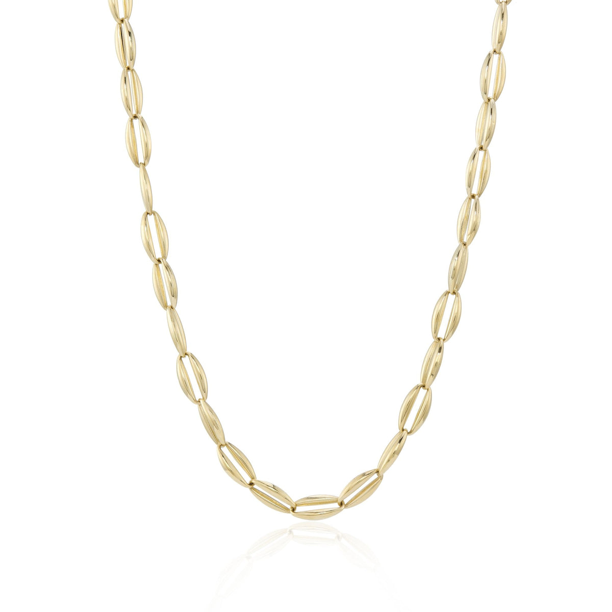 9ct Yellow Gold Hollow Oval-Link Necklace - 17" - 6.3g