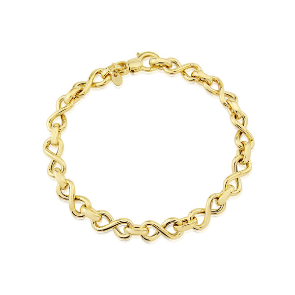 9ct Yellow Gold Hollow Infinity Link Bracelet - 8" - 5.5g